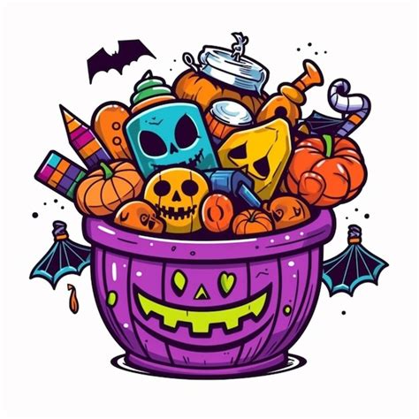 Premium Ai Image A Bucket Full Of Halloween Items With A Skull And