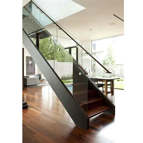 Safety Straight Stair Interior Staircase With Wood Tread And U Channel