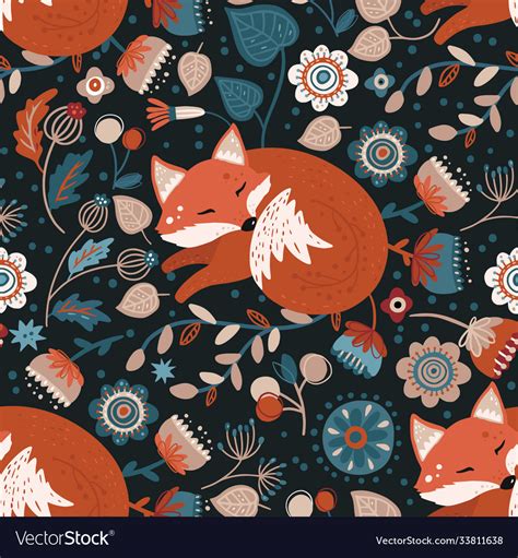 Nordic Fox Seamless Pattern Royalty Free Vector Image