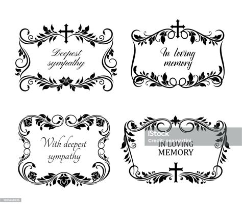 Funeral Cards Vector Condolence Floral Wreaths Stock Illustration