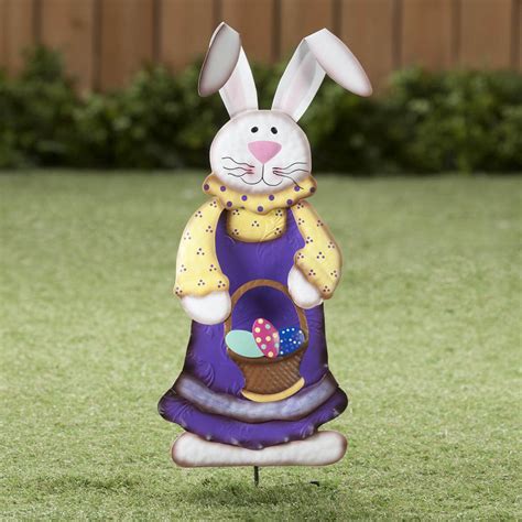 Easter Bunny Girl Metal Décor Garden Yard Stake