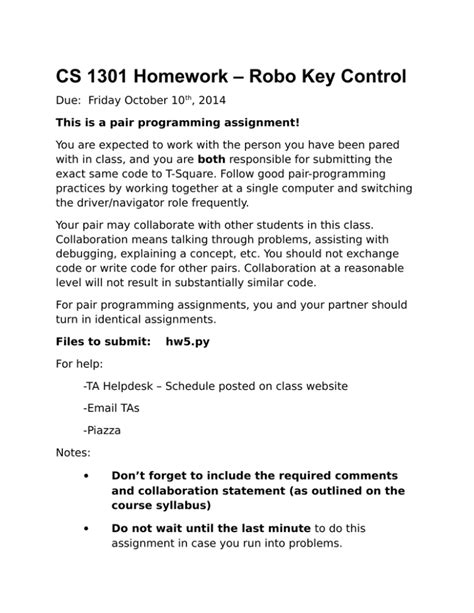 Cs 1301 Homework Robo Key Control