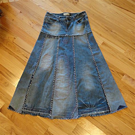 Distressed Long Jean Skirt Made To Order Upcycled Long Jean Skirt