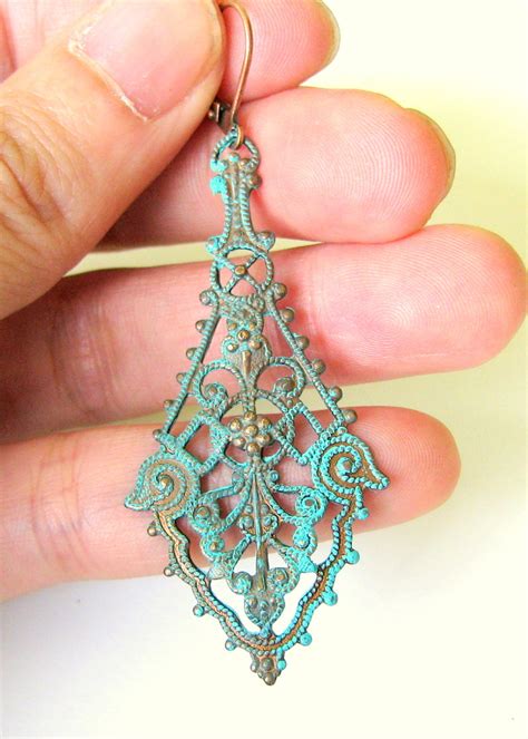 Copper Patina Chandelier Earrings Turquoise Patina On Copper Etsy