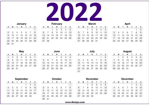 Free 2022 Calendars Horizontal Printable A4 Size