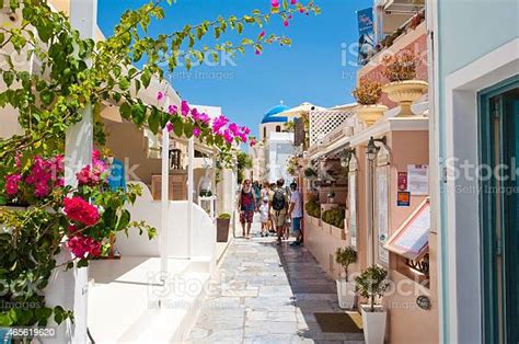 Shopping Street In Oia Town On Santorini Greece Stock Photo Download