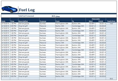 Free Sample Fuel Log Templates Printable Samples