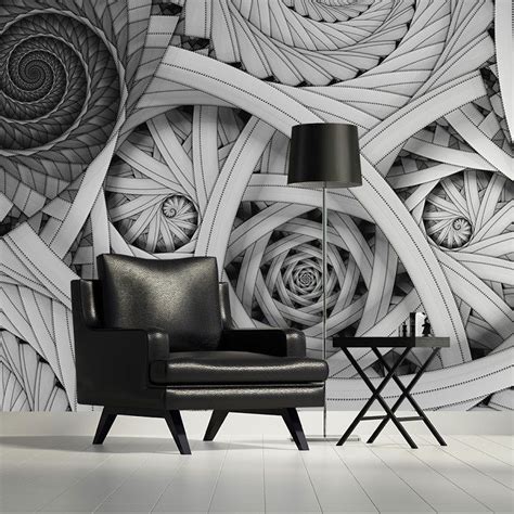 Black And White Spiral Design Wallpaper By Homewallmurals
