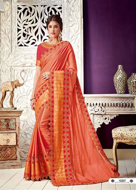 Stylish Peach Color Dual Tone Georgette Saree Party Wear Sarees Fancy Sarees Saree Designs
