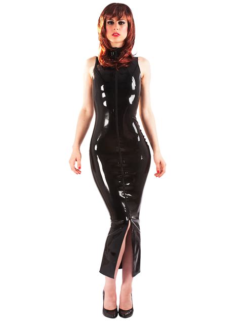 Skin Two Clothing Womens Classy Long Black Rubber Sleeveless Dress In