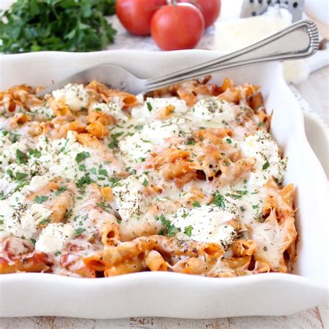 Three Cheese Baked Ziti With Ricotta Mozzarella And Parmesan Is An