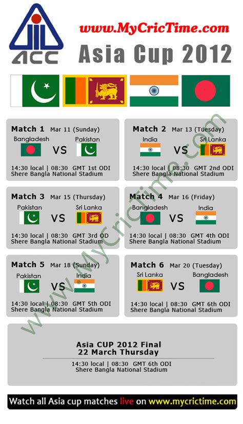 Live cricket scores and all about cricket: Asia Cup 2012 match Schedule