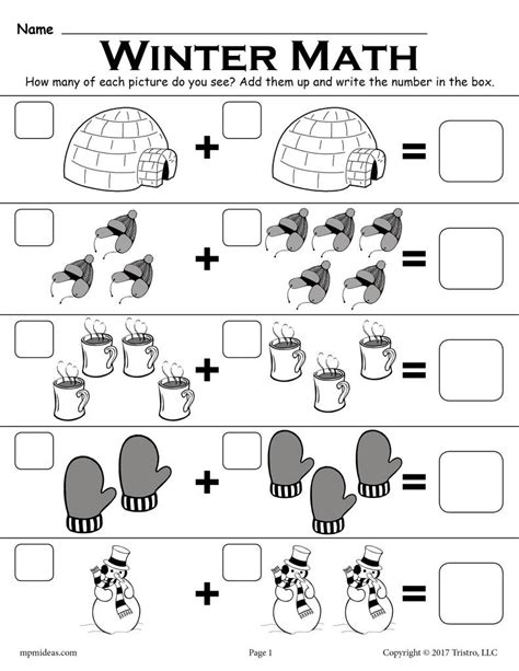 The earth sleeps before starting the busy growing cycle of spring. FREE Winter Themed "Addition With Pictures" Math Worksheet ...