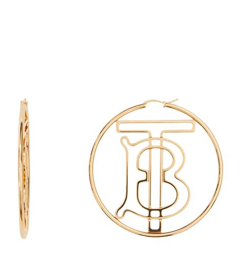Burberry Gold Plated Tb Monogram Hoop Earrings Harrods Uk