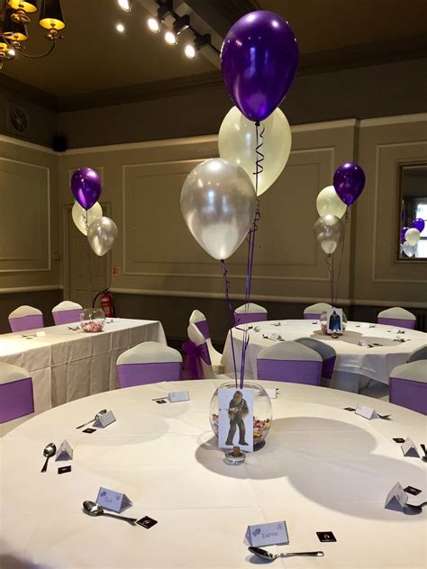 Browse our range of delightful party decorations that enable you to set the scene for any celebration. Silver Ivory and purple balloons at The Manor Hotel ...