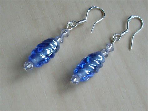 Sterling Silver Earrings With Beautiful Blue Glass Twisted Beads