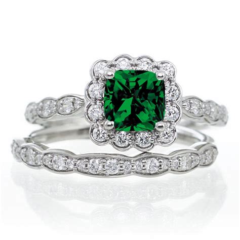 Carat Princess Cut Emerald And Diamond Wedding Ring Set On K White Gold Jeenjewels