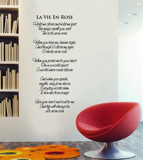 Wall Vinyl Decal Song Lyrics La Vie En Rose By Etsy