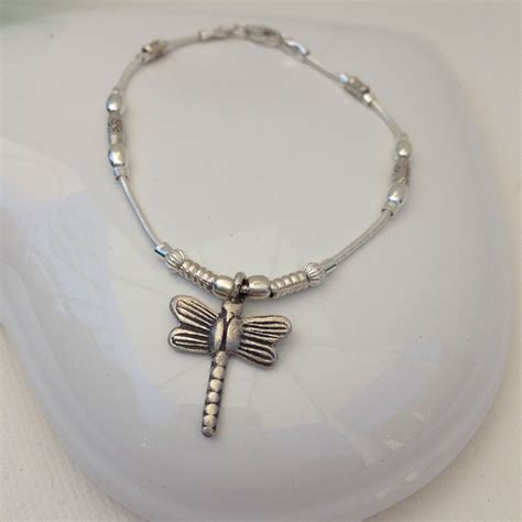 Silver Dragonfly Charm Bracelet Silver Bracelet Sterling Etsy