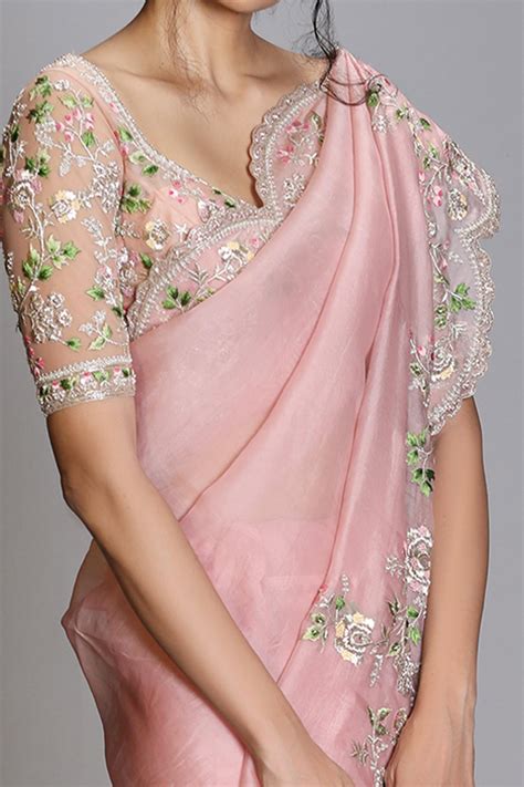 Buy Anushree Reddy Pink Organza Saree With Embroidered Blouse Online