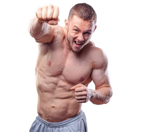 Male Boxer Making Training Punches On Grey Stock Photo Image Of Build