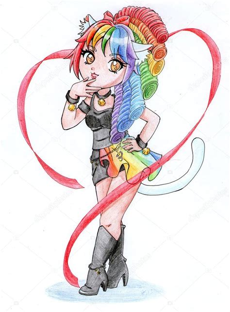 Cat Girl With Rainbow Hair — Stock Photo © Saitokagura Han 40966313