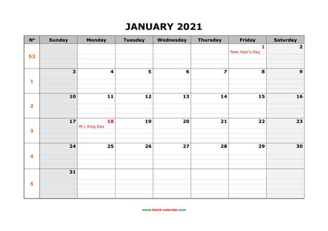 Free 2021 Printable Calendar With Big Squares Calendar Printables