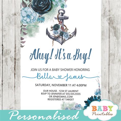 You can have the anchors or life. Floral Blue Nautical Baby Shower Invitations For Boy ...