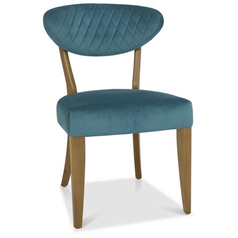Bentley Designs Ellipse Rustic Oak Chair Azure Velvet Fabric Pair