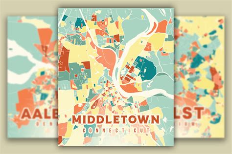 Middletown Connecticut Colorful Map Graphic By Poster Boutique