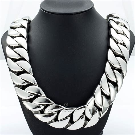 31mm super heavy curb link men s chain silver tone 316l stainless steel necklace