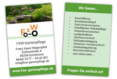 Das café muss leider weiterhin geschlossen bleiben.. FXW-Gartenpflege - Visitenkarten | JF-Grafix - Grafikdesign