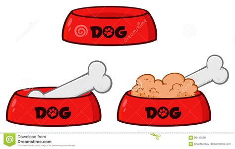 Dog Bowl With Animal Food And Bone Drawing Simple Design Set 1