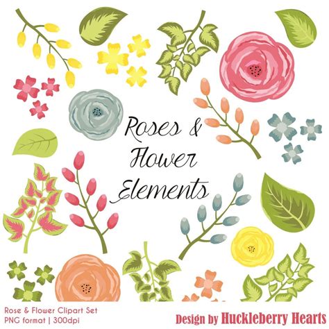 Flower Clipart Rose Clipart Digital Flowers Digital Roses Etsy