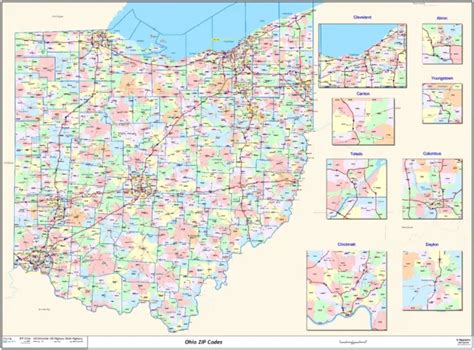 Ohio State Zipcode Laminated Wall Map 19500 Picclick