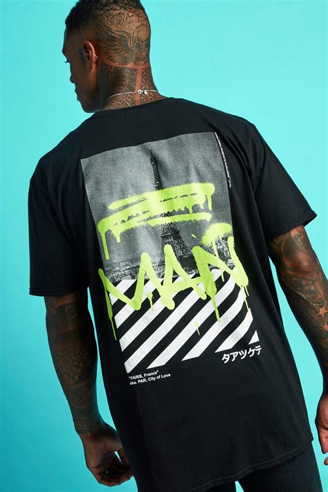 Camiseta Extragrande Con Estampado De Grafiti Paris En La Espalda Man Streetwear Tshirt Shirt