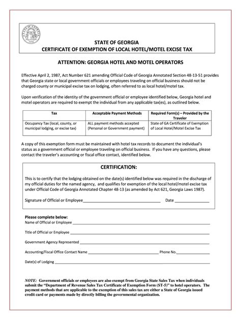 Ga Hotel Tax Exempt Form Fill Out And Sign Online Dochub