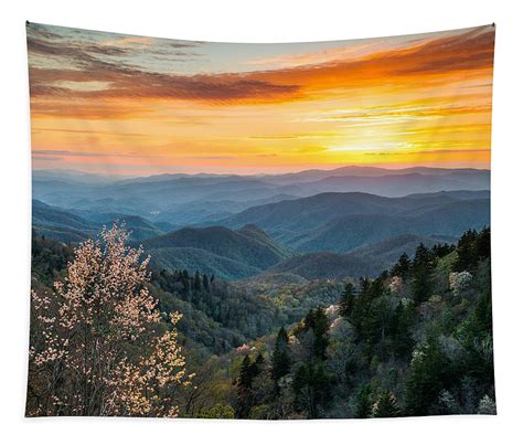 Great Smoky Mountains Spring Sunset Landscape Photography Tapestry For
