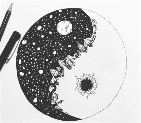 Sun And Moon Yin And Yang Drawing Sun And Moon Drawings Yin Yang
