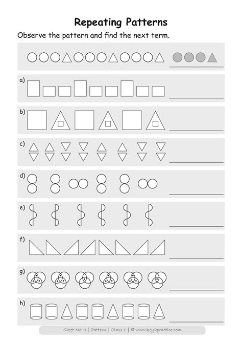 1st grade math worksheets arranged according to grade 1 topics. Maths Worksheets Class 1 I Chapter Patterns - key2practice ...