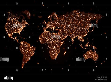 Abstract World Map With Lights Stock Photo Alamy