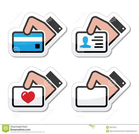 Wide view image of businessman presenting business card with contact and information. Hand Holding Credit Card, Business Card Icons Set Stock Illustration - Illustration of icon ...