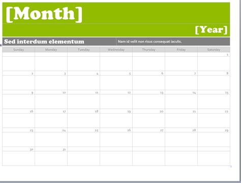 Word Monthly Calendar Template Word 2010 Example Calendar Printable