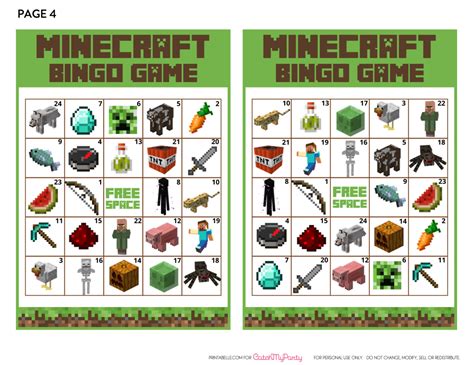Free Fantastic Printable Minecraft Bingo Game Catch My Party