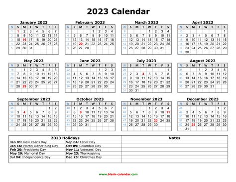 Calendar 2023 With Holidays January Calendar 2023