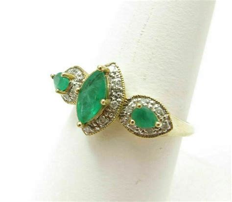 250 Ct Marquise Cut Emerald And Diamond Three Stone Ring Etsy