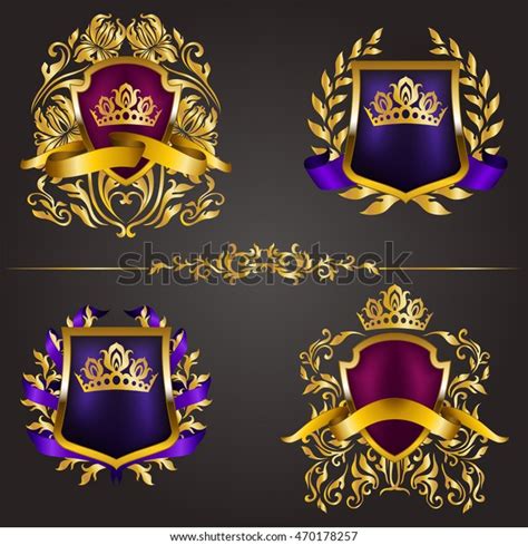 Set Golden Royal Shields Graphic Design Image Vectorielle De Stock