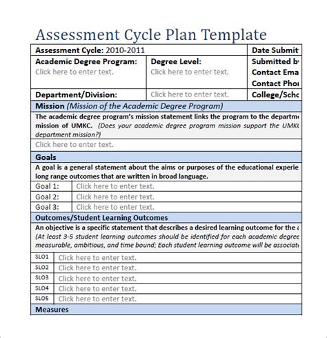 Assessment Plan Template Sample Master Of Template Document Gambaran
