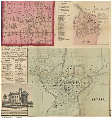 Elyria Village Elyria Ohio 1857 Old Town Map Custom Print Lorain