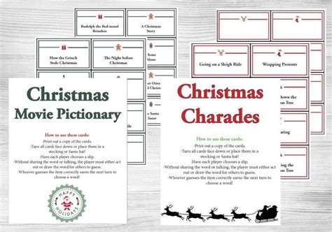Holiday Charades Games And Pictionary Words Printable Cards